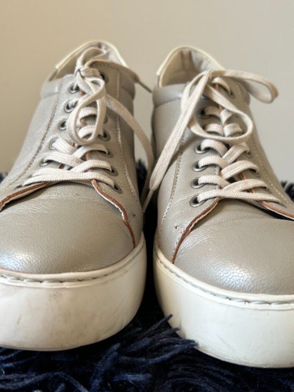 Fly London Borgogna Silver Leather Platform Sneakers EU 40 / US 9